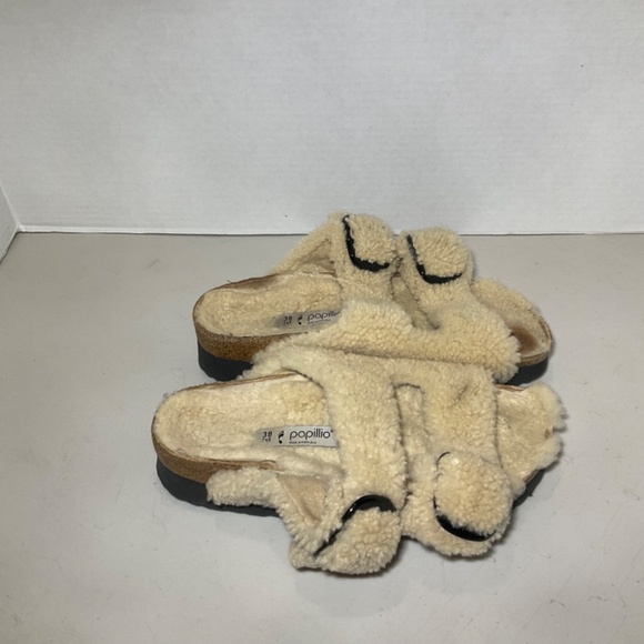 Papillio Arizona Big Buckle Shearling Teddy Eggshell Sandals Size 7 - Picture 2 of 10